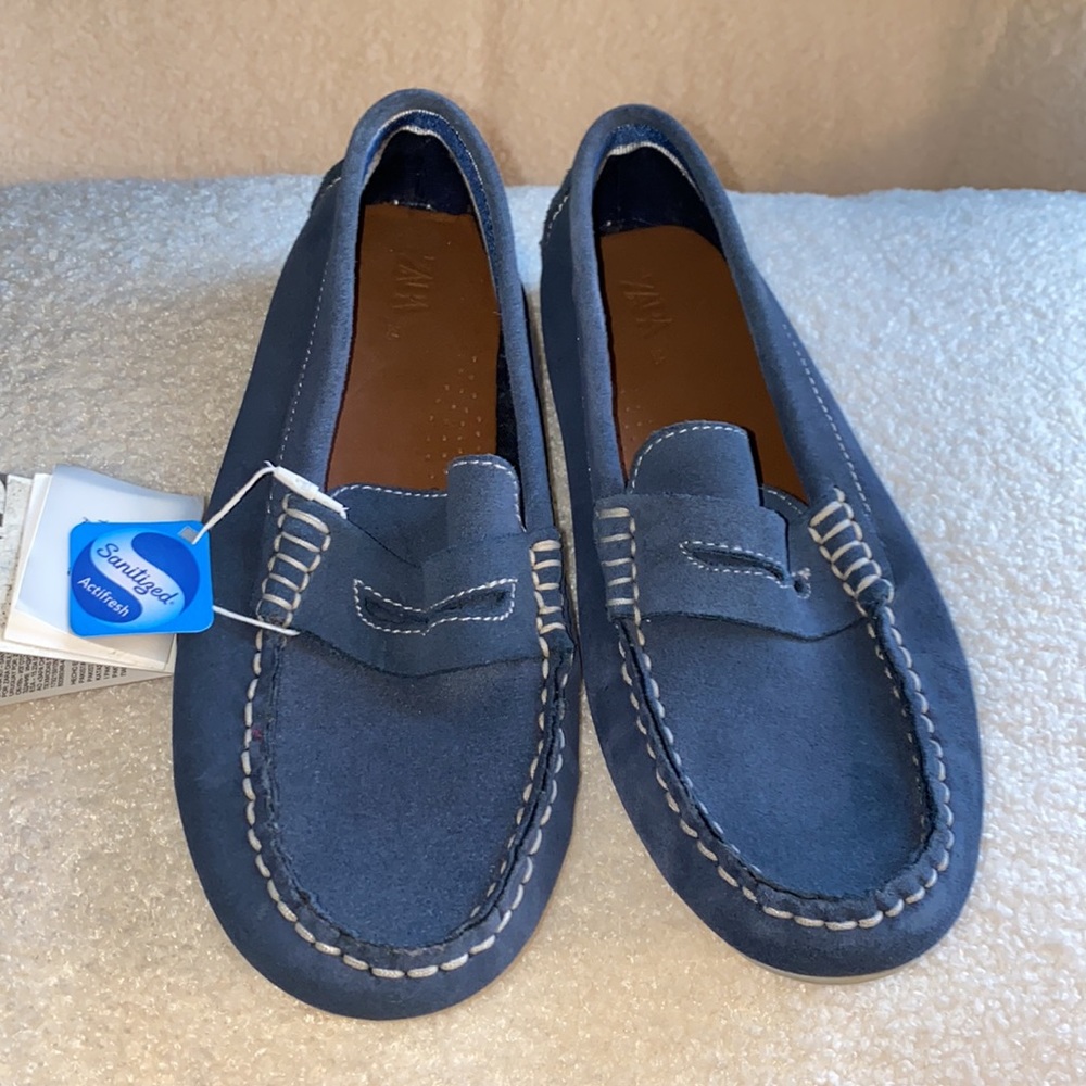 ✨🫐HP🫐✨𝗡𝗪𝗧 𝗭𝗮𝗿𝗮 • Blue Leather Penny Loafers
